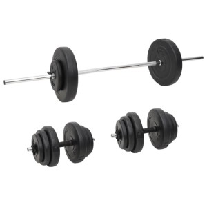 vidaXL Hantelset 60kg: Langhantel und Kurzhanteln mit schwarzen Gewichten für Krafttraining.