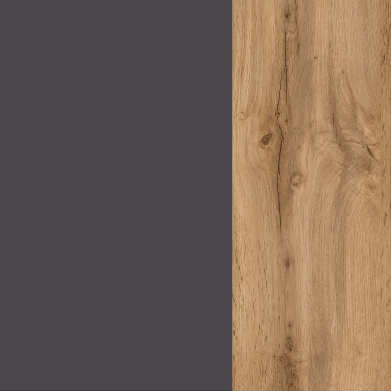 Held Möbel Spülzentrum Sorrento, Detailansicht: Anthrazitfarbene Tür und Arbeitsplatte in Wildeiche.