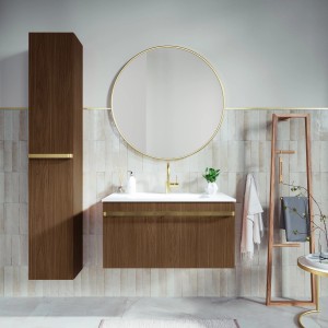 Randal Badmöbel Loa 80 cm Nussbaum mit Waschbecken, Spiegelschrank und Handtuchhalter.