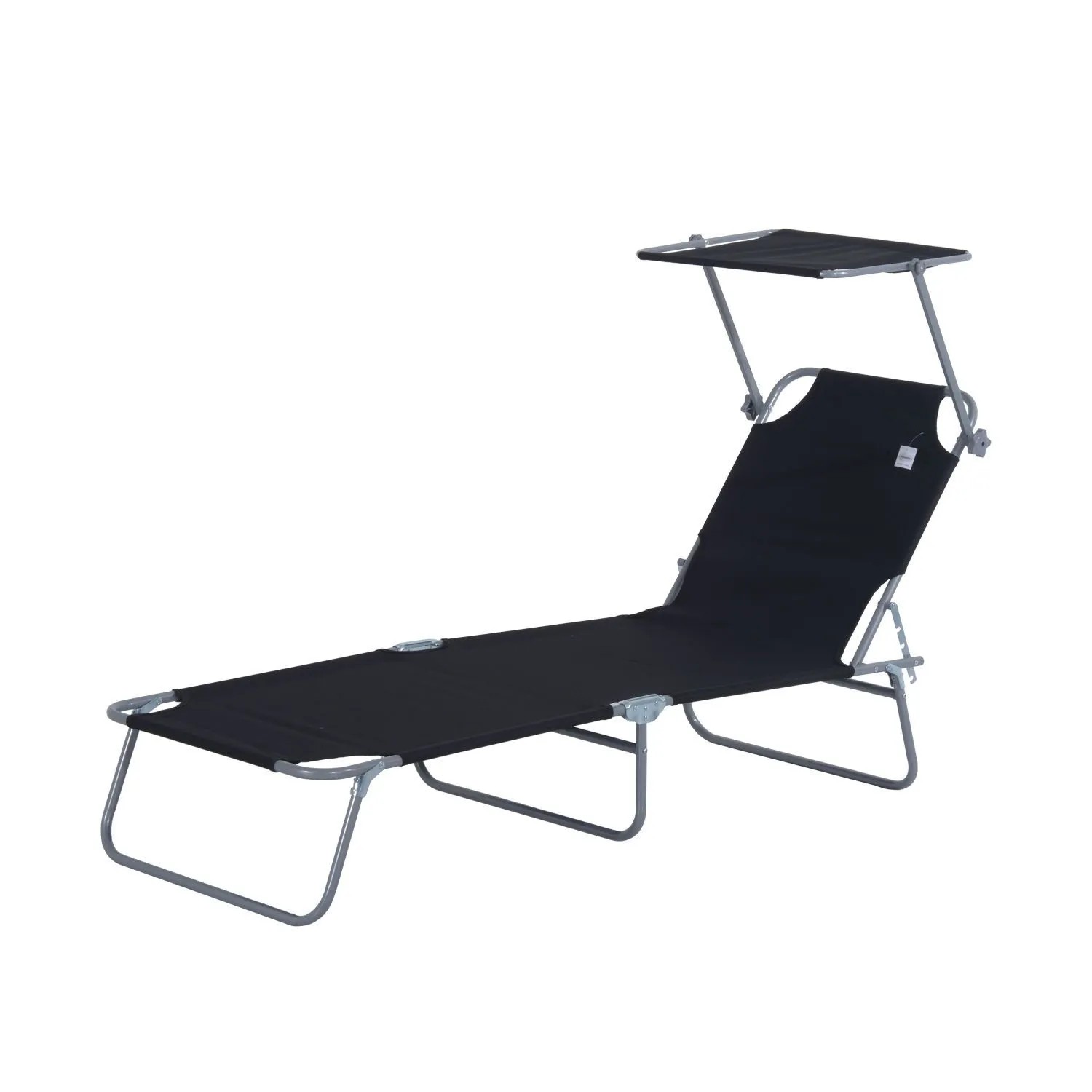 Furnicato Gartenliege Mit Sonnendach Schwarz L187 X B58 X H36 Cm