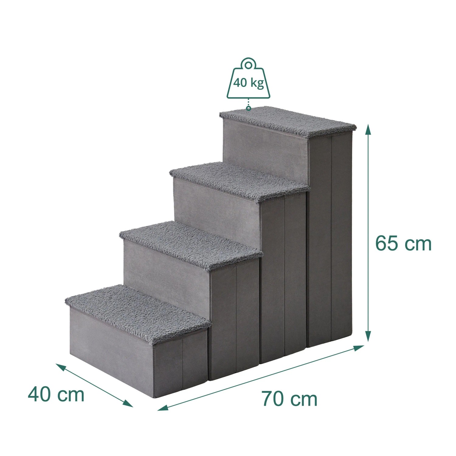 Relaxdays Hundetreppe grau, 4 Stufen, 65x40x70 cm, 40 kg Traglast. Faltbare Aufstiegshilfe für Haustiere.