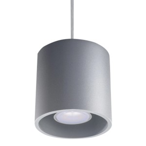 Graue Sollux Lighting Hängeleuchte ORbis 1 mit zylindrischem Lampenschirm.
