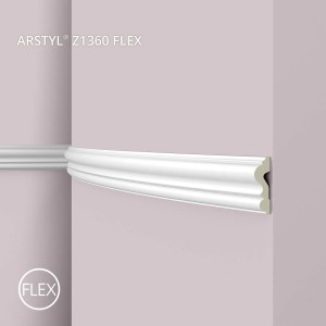 Flexible, weiße NOEL & MARQUET Z1360 Flex Wandleiste / Friesleiste (200cm) an einer Wand.