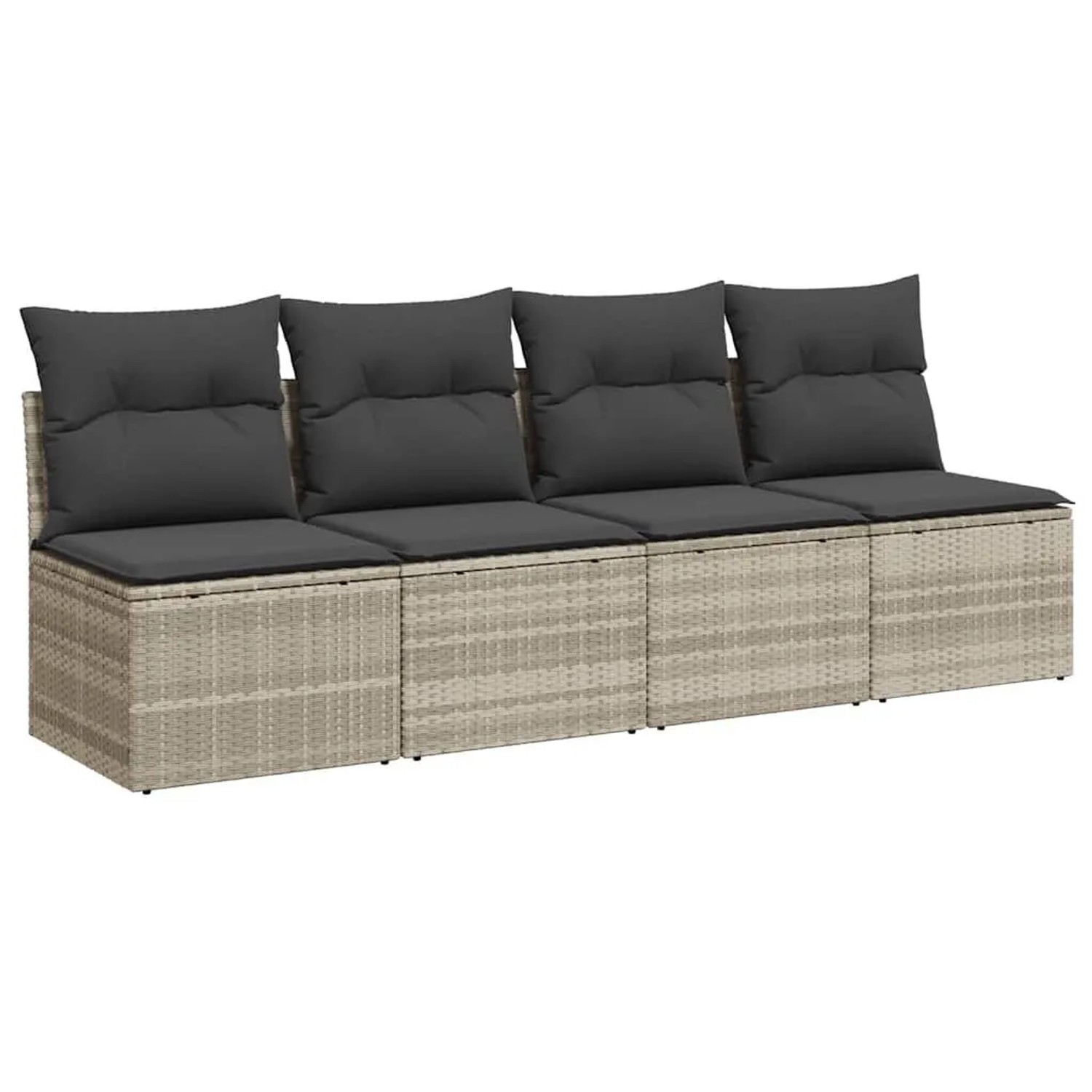 vidaXL Gartensofa mit Kissen 4-Sitzer Hellgrau Poly Rattan 366178