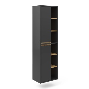 Vicco Badschrank Viola, anthrazit, 50x170cm, mit Türen und offenen Fächern. Badregal für mehr Stauraum.