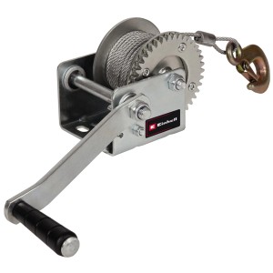 Einhell Handseilwinde TC-WI 500 mit Drahtseil und Lasthaken zum Heben von Lasten.