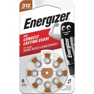 Energizer Hörgerätebatterien Größe 312, 8er-Packung in Drehverpackung.