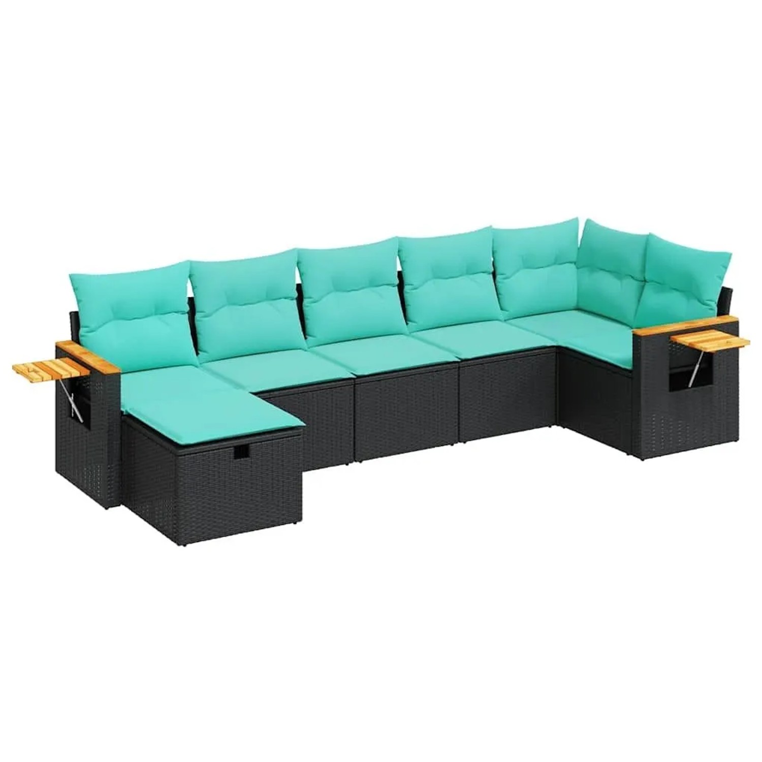 vidaXL 7-Tlg Garten-Sofagarnitur mit Kissen Schwarz Poly Rattan 3325984