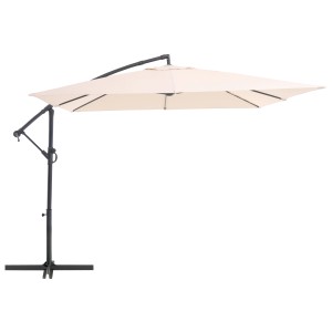 Beiger Ampelschirm Alvarado, 300x300 cm, mit Kurbel und seitlichem Mast für Garten & Terrasse.