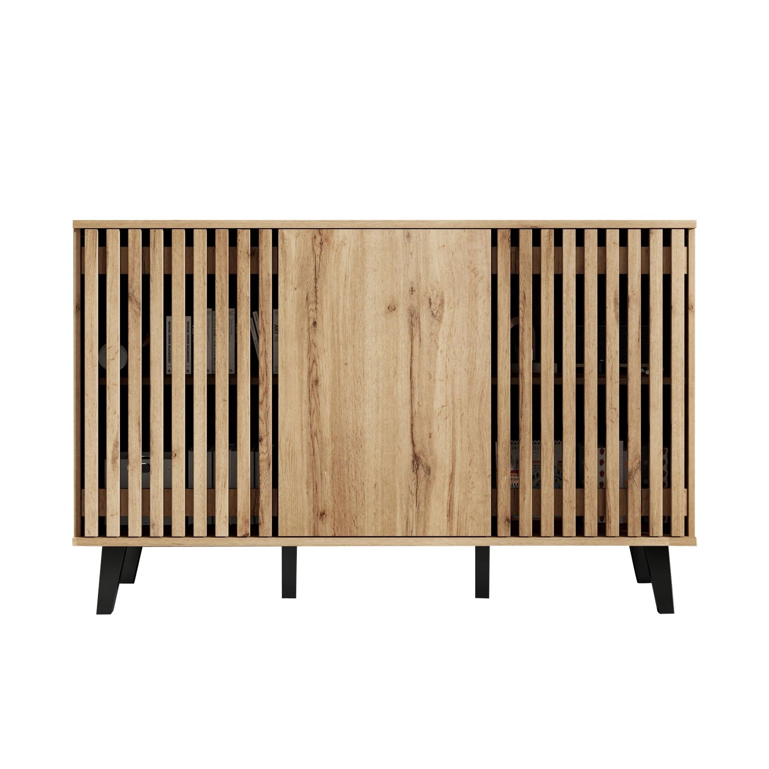 ModernLuxe Sideboard mit 3 Türen 6 Ablagefächern Spanplatte Natur