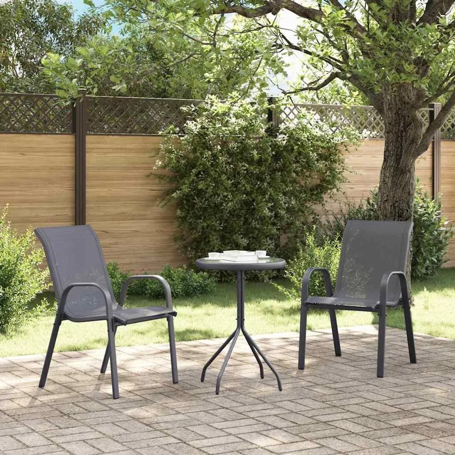 vidaXL Stapelbare Gartenstühle 2 Stk Grau Textilene 318778_3