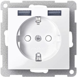 Merten Schuko-Steckdose mit USB, System M, polarweiß, glänzend.