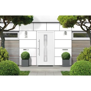 Weiße ThermoSpace Palermo Haustür mit Glaseinsatz, 100x210 cm, Anschlag links.