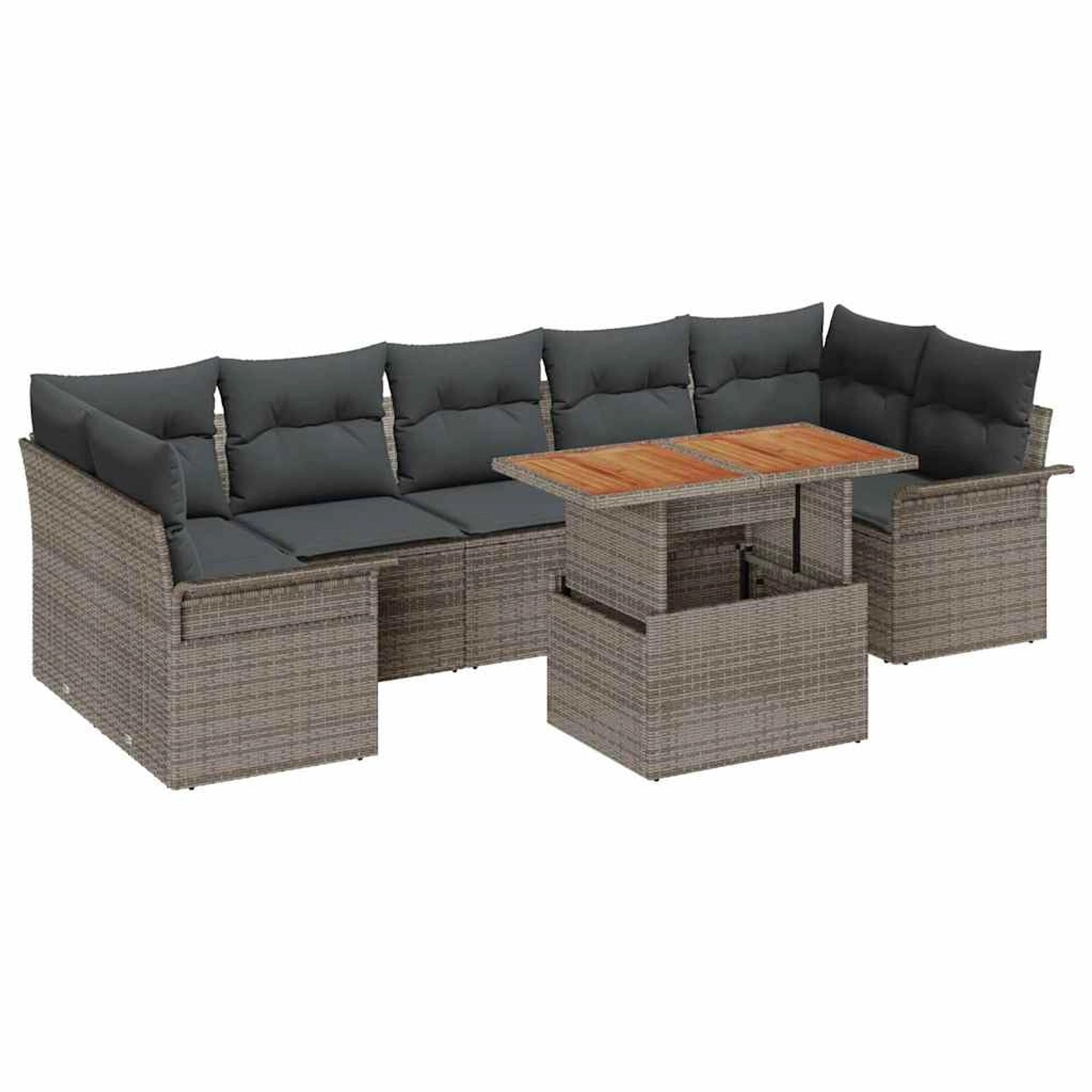 vidaXL Garten-Sofa-Set mit Speicher 8-Tlg Grau Poly Rattan 3358036 günstig online kaufen