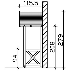 Technische Zeichnung: Skan Holz Vordach Stralsund 4, Eiche hell lasiert, Maße 289x116cm.
