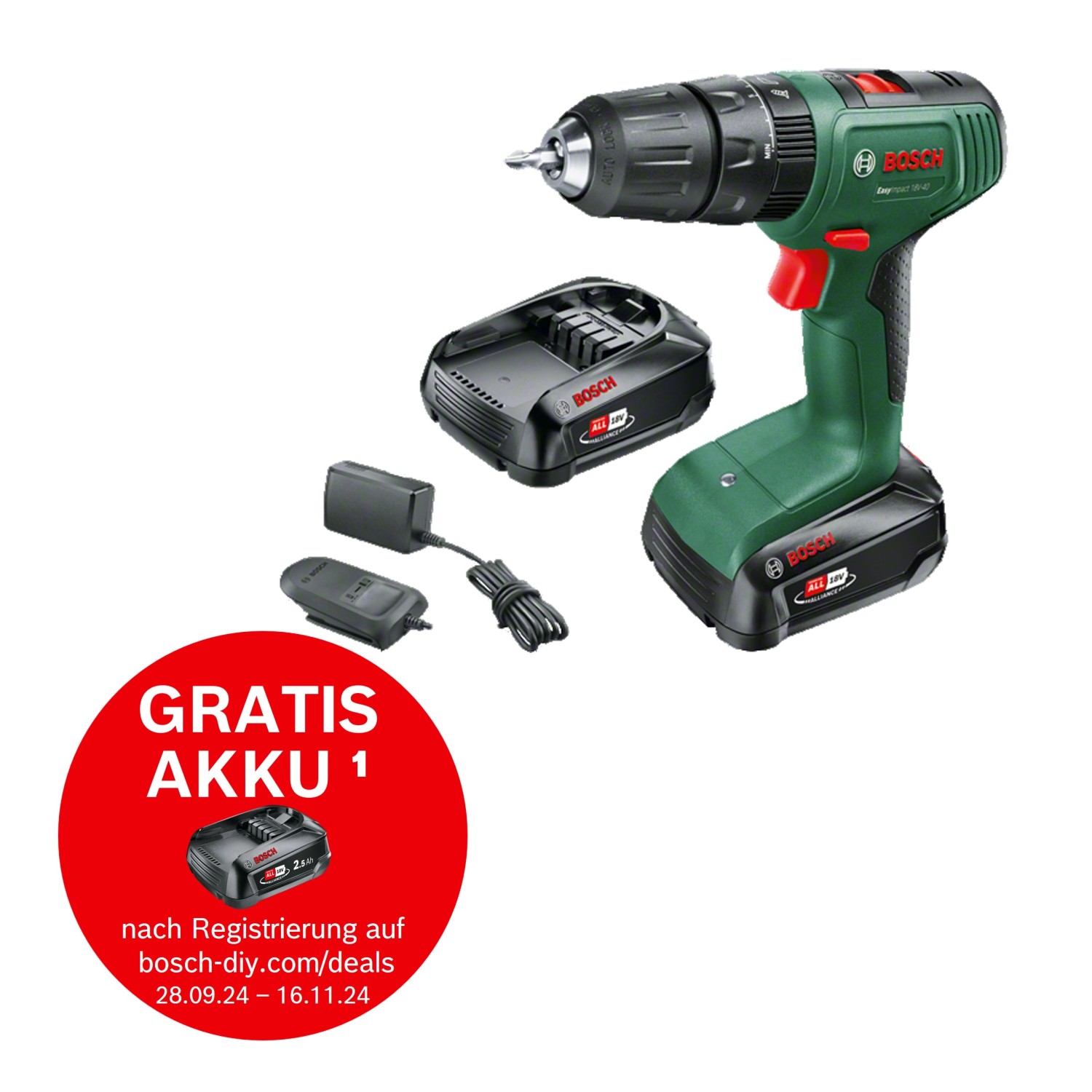 Bosch 18 V Akku-Schlagbohrschrauber EasyImpact 18V-40 inkl. 2 x Akku 2 Ah