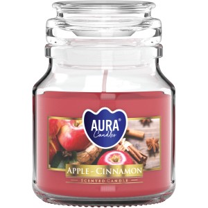 Duftkerze Apfel-Zimt im Glas mit Deckel, Ø 7 cm. Stimmungsvolle Dekoration für gemütliche Stunden.