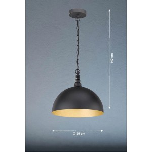 Schwarze Fischer & Honsel Pendelleuchte „Leitung“ mit goldfarbener Innenseite, Industrial Look.