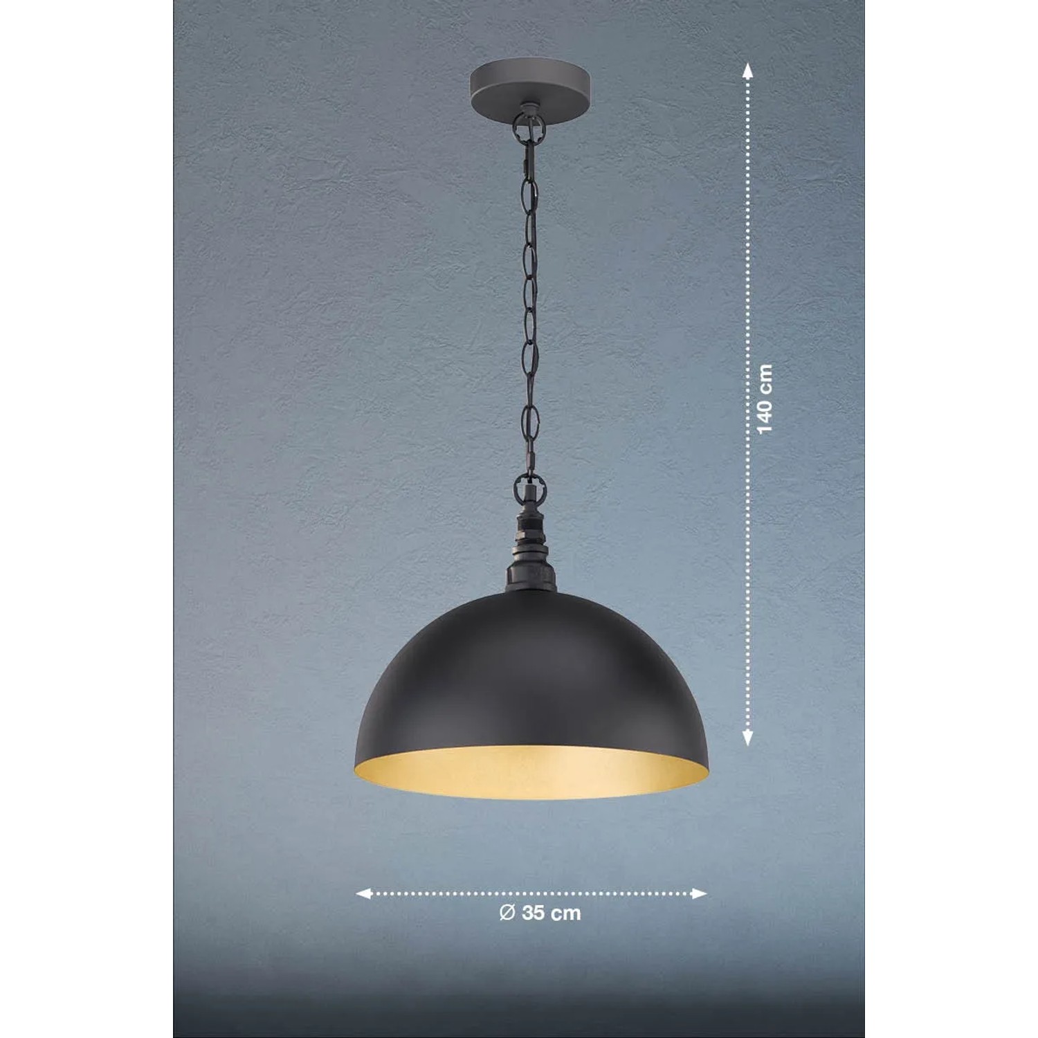 Schwarze Fischer & Honsel Pendelleuchte „Leitung“ mit goldfarbener Innenseite, Industrial Look.