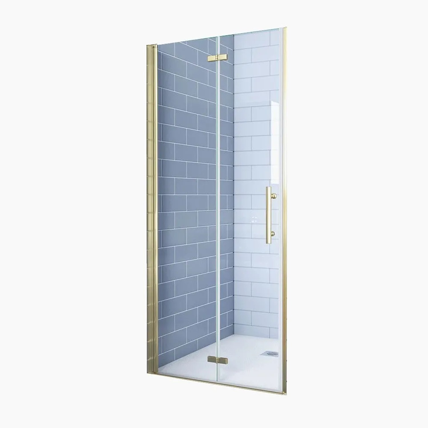Duschparadies Duschtür 90 x 195cm Falttür 6mm Nano Glas Drehtür Goldrahmen Duschabtrennung Dusche