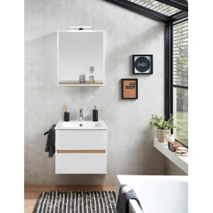 Pelipal Badmöbel-Set Mila Weiß Glanz mit Waschtisch, Unterschrank und LED-Spiegel.