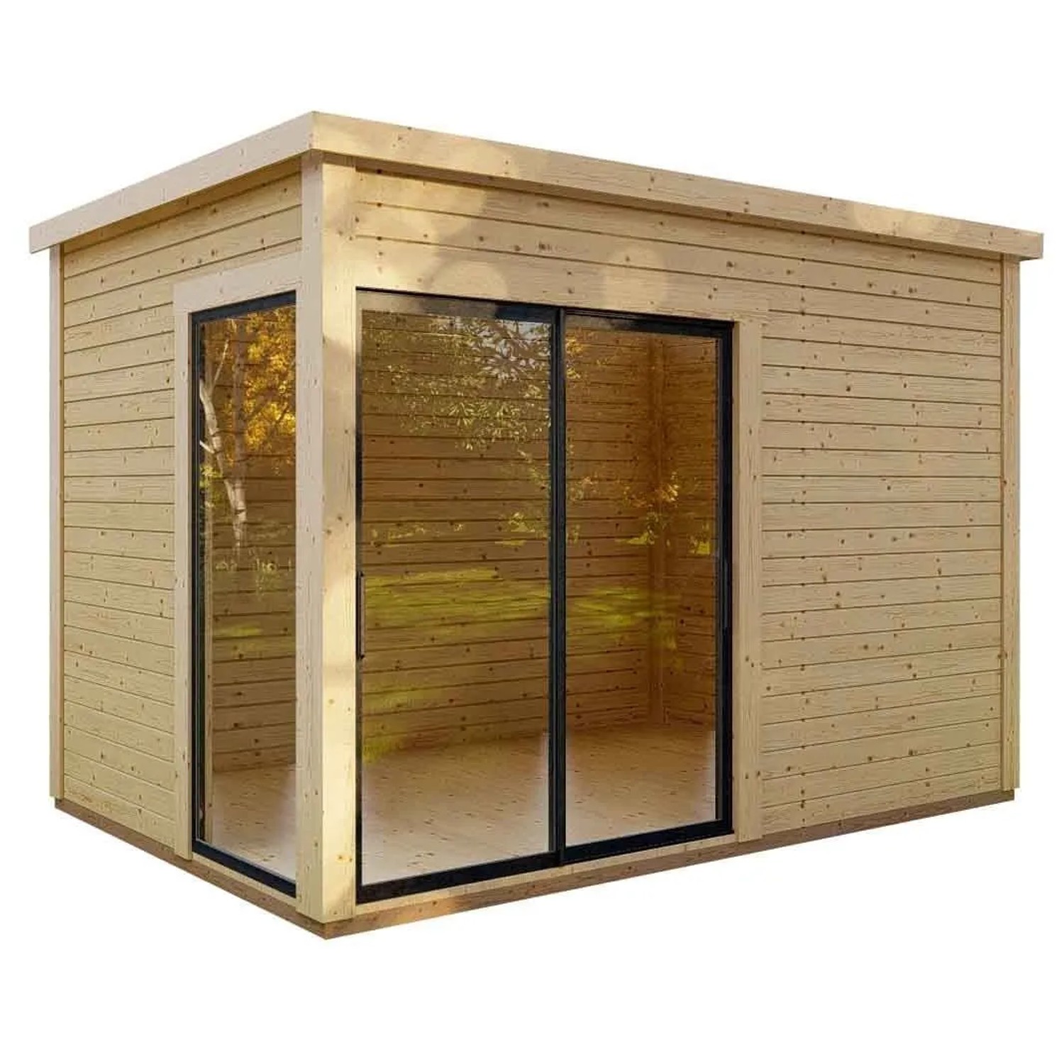 Finn Art Blockhaus Flachdach Holz Gartenhaus 360x250 cm Sydney 38 mit Schiebetür und 18mm Fußboden