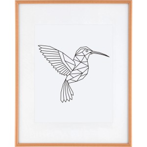 Bilderrahmen aus Kunststoff, 40x50 cm, Buche-Imitat mit Passepartout und Kolibri-Motiv.