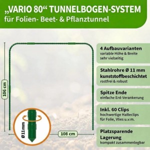 TTL GARDEN Pflanztunnel Vario 80, 12er Set mit 60 Clips für Beet und Frühbeet.