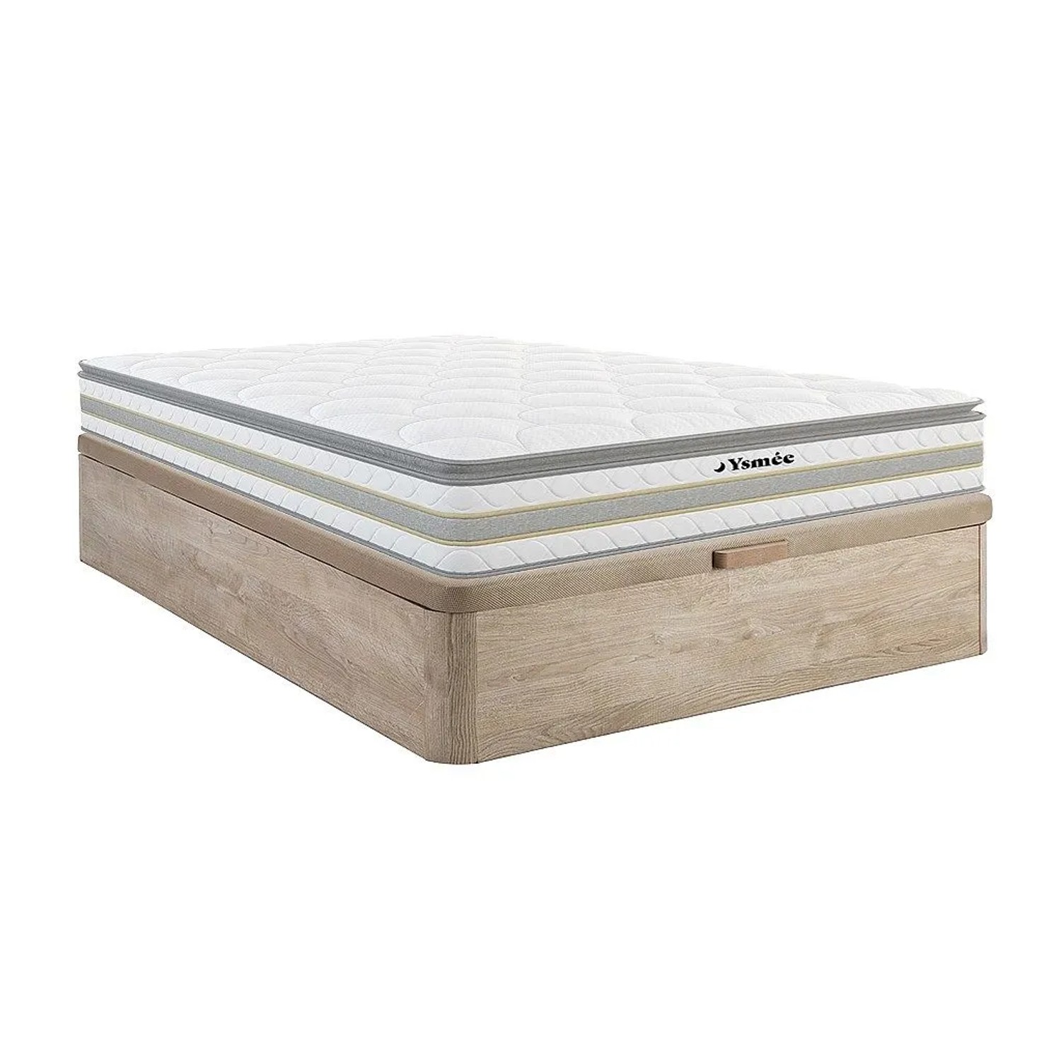 Vente-unique Matratze Und Bettgestell Mit Lattenrost Und Bettkasten Canterbury Naturfarben Hell 190 cm