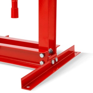 Detailaufnahme der roten EBERTH Werkstattpresse 6T, Fokus auf die stabile Bauweise.