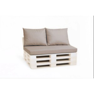 Setgarden Outdoor Palettenkissen Set Caffe latte: bequemes Sitzkissen 120x60cm & 2 Rückenkissen auf weißen Paletten.