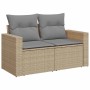 Beige vidaXL Garten-Sofagarnitur aus Rattan mit grauen Kissen für 2 Personen.