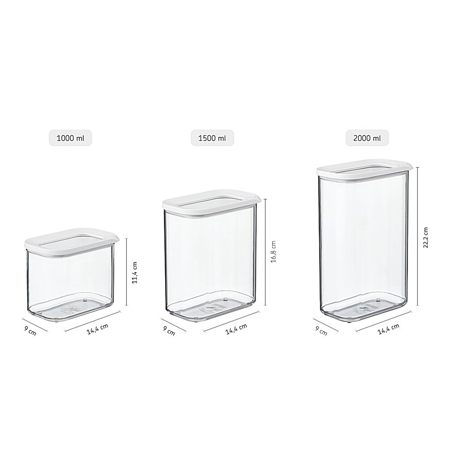 Mepal Modula Vorratsdosen-Set, 3-teilig, schwarz. Küchenaufbewahrung mit transparentem Deckel.