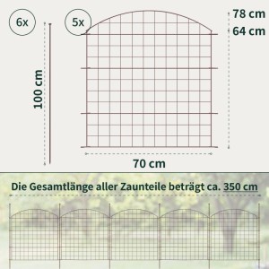 VERDOBA Teichzaun Gartenzaun Hundezaun Metall Gitterzaun aus Zaunelementen 5x Oberbogen Braun