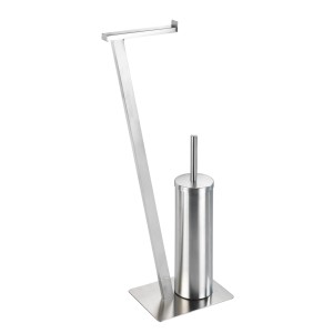 WENKO Stand WC-Garnitur Lirio, Edelstahl matt, mit Toilettenpapierhalter und WC-Bürste.