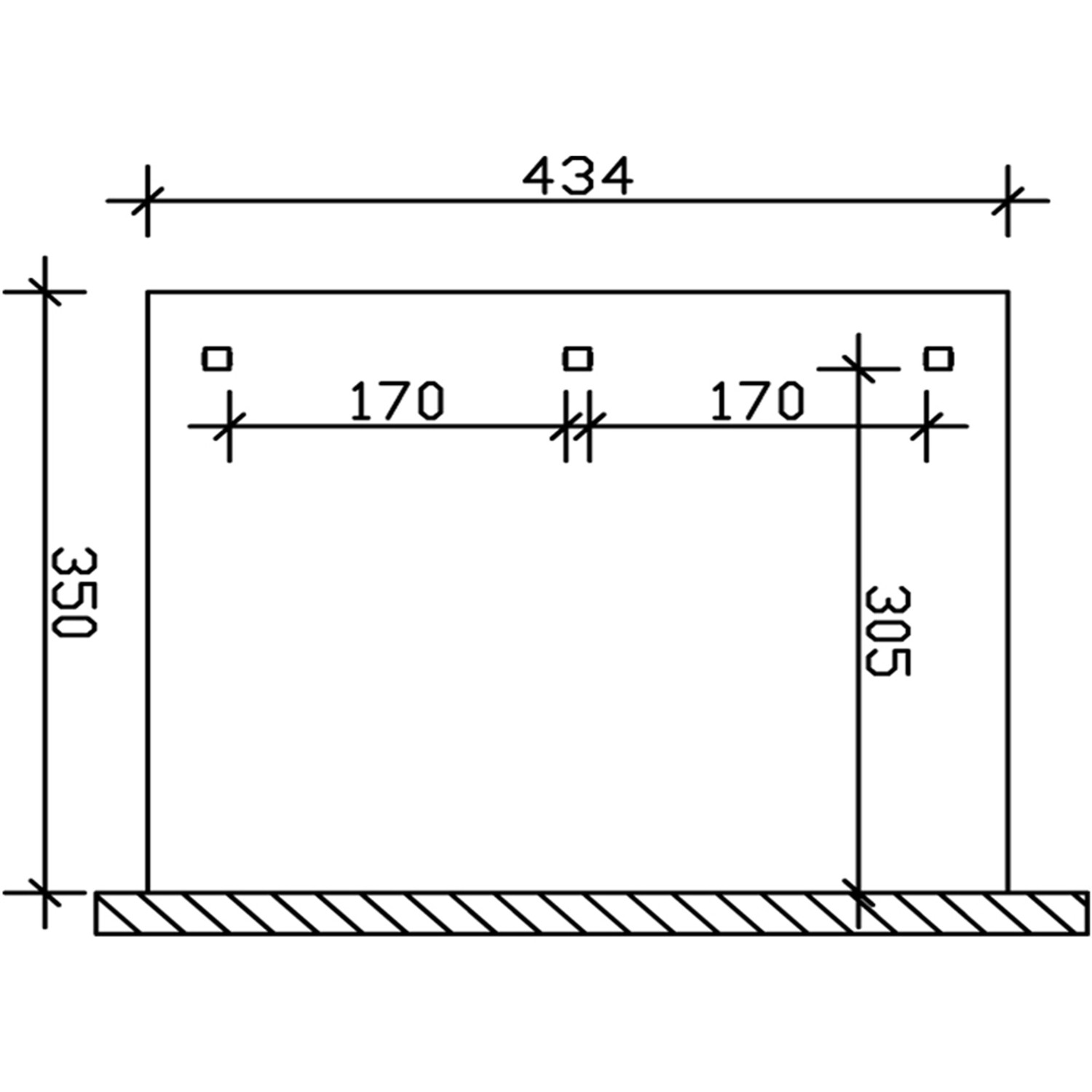 Technische Zeichnung der Skan Holz Terrassenüberdachung Andria, Maße: 434 x 350 cm.