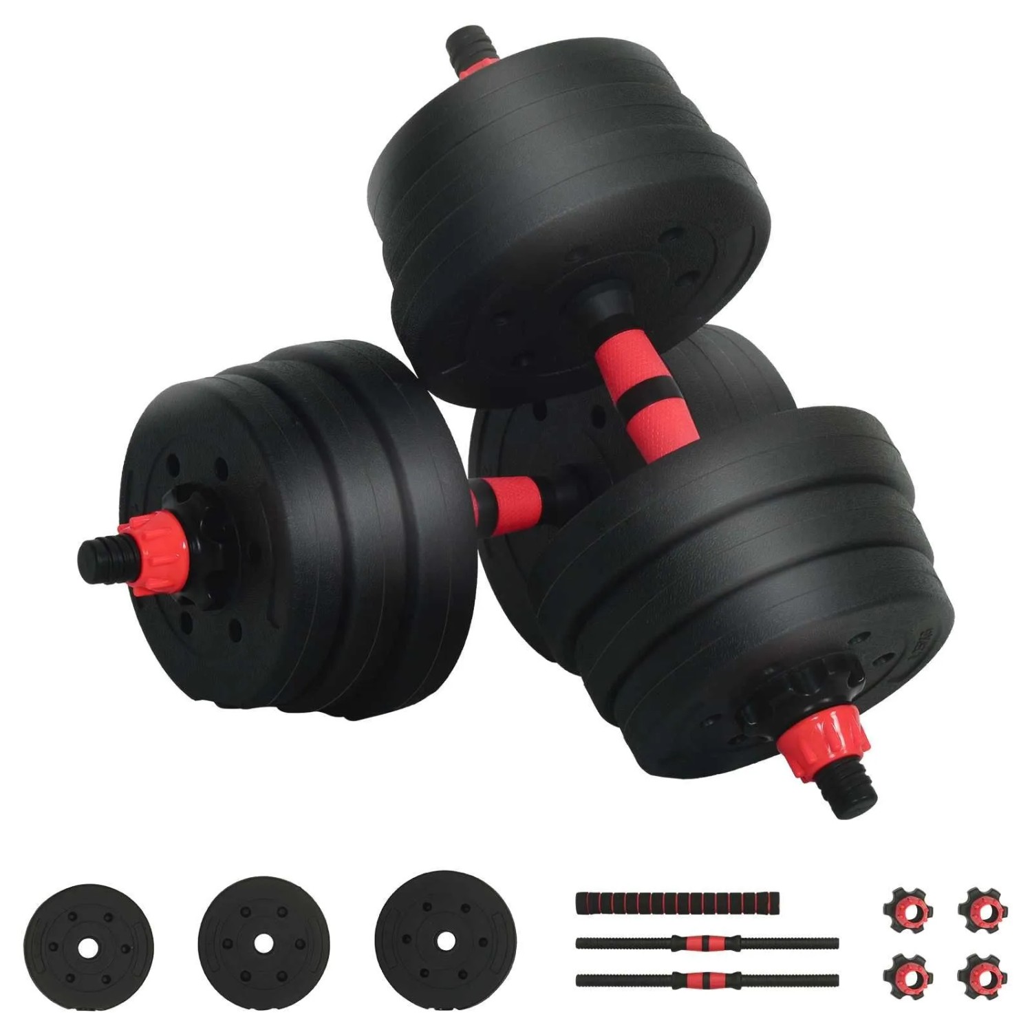 vidaXL 2-In-1 Kurzhantel Langhantel Set 20kg Schwarz und Rot 42023463
