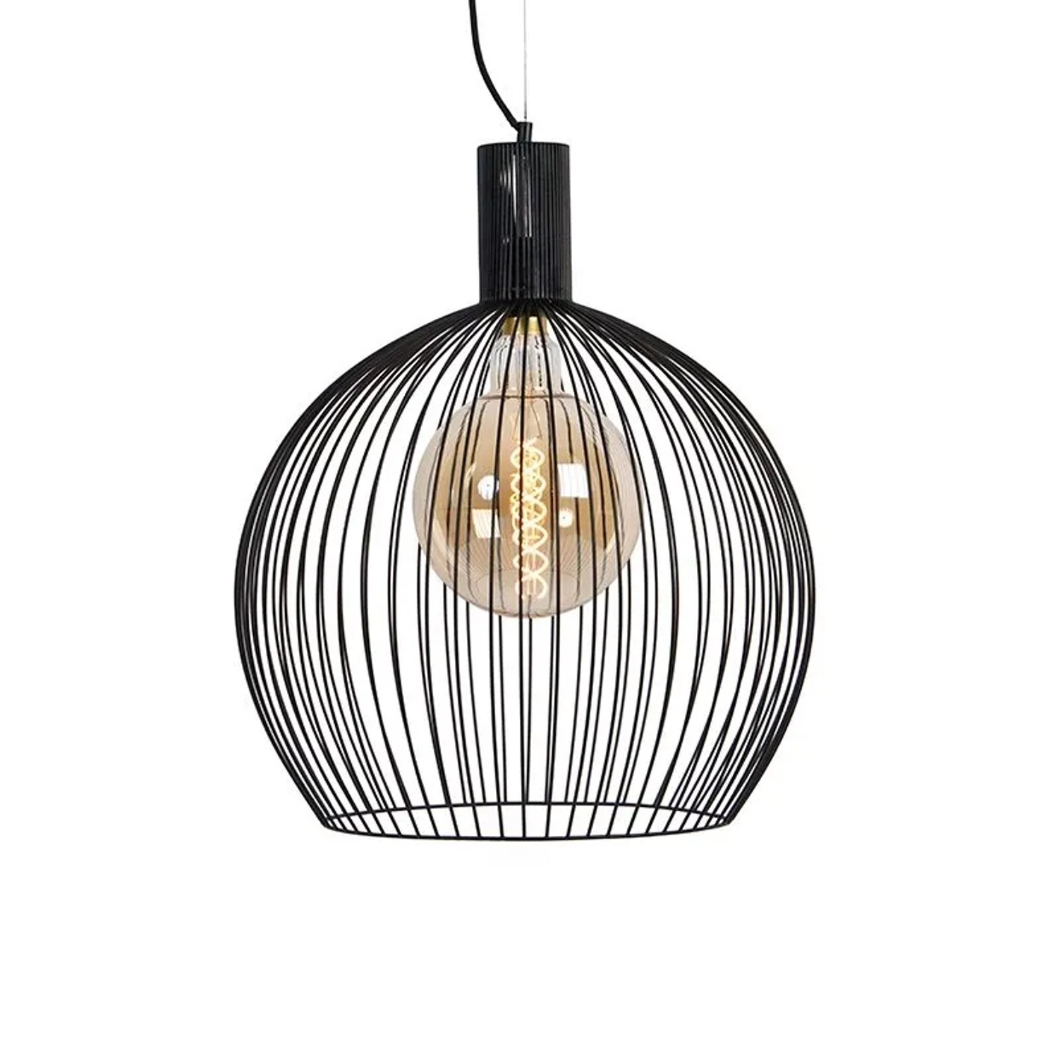 QAZQA Design Runde Hängelampe Schwarz 50 cm Wire Dos