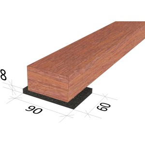 GS Gummipad für Terrassendielen, 8x60x90mm, 48 Stück, unter einer Holzunterkonstruktion.