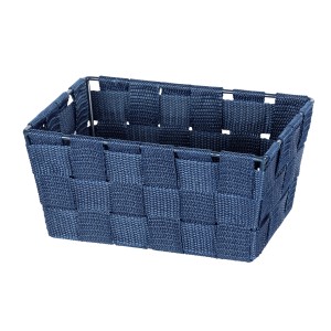Wenko Aufbewahrungskorb Adria Mini, dunkelblaues Kunststoff-Geflecht, 19x9x14 cm.