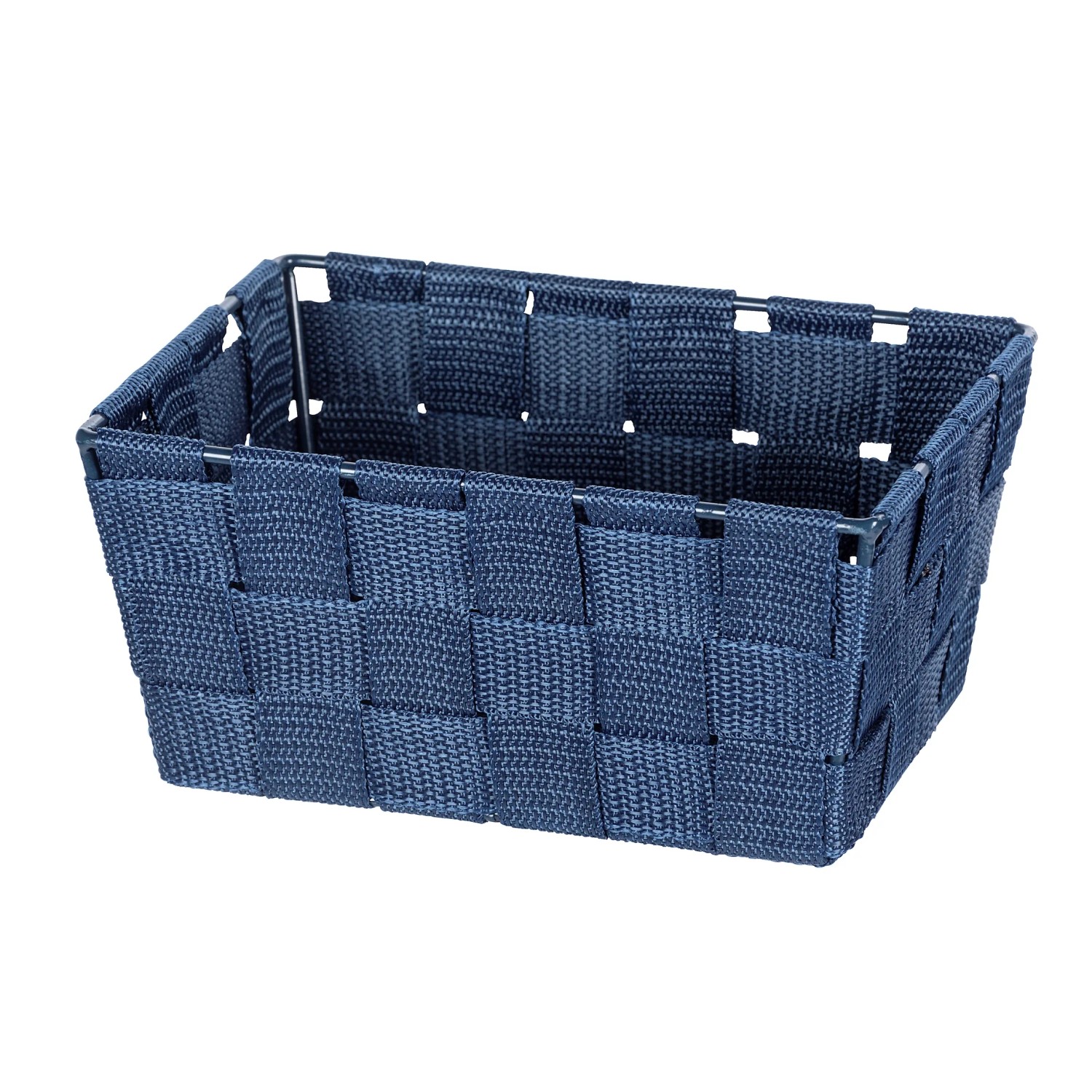 Wenko Aufbewahrungskorb Adria Mini, dunkelblaues Kunststoff-Geflecht, 19x9x14 cm.