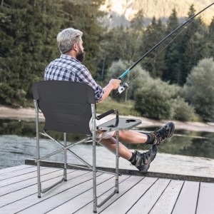 Costway Campingstuhl Faltbar Hoch mit Seitentisch & Fußstütze 150 kg