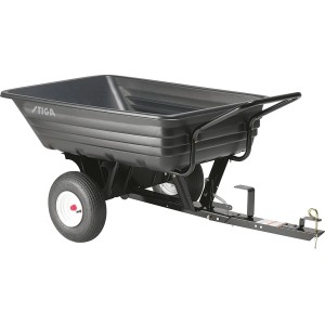 Stiga Kombianhänger für Rasentraktoren, 180 l Volumen, mit einklappbarem Abschlepphaken.