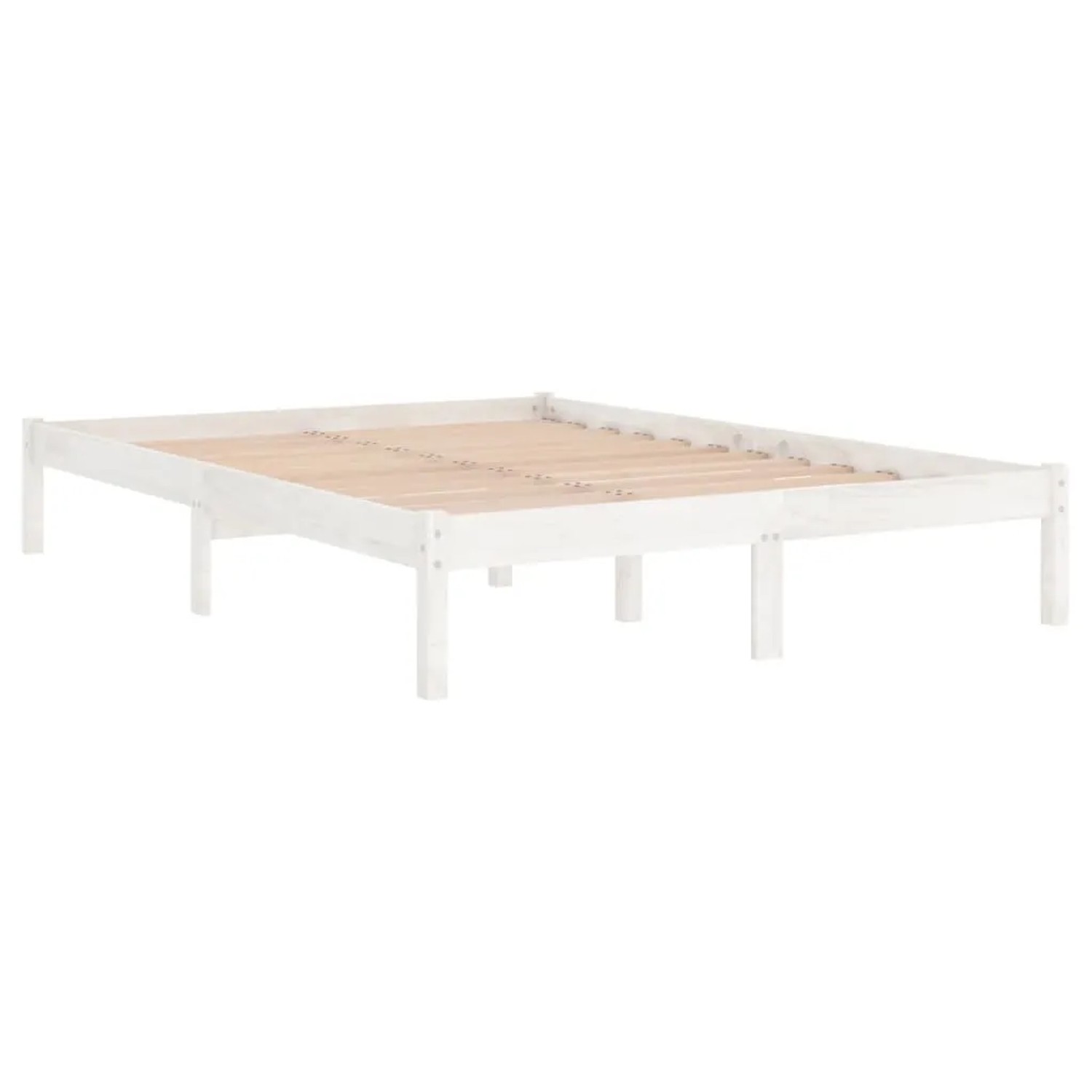 Weißes Massivholzbett (200x200 cm) aus Kiefernholz für Schlafzimmer.