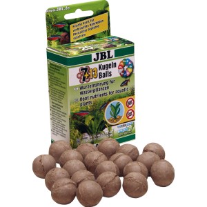 JBL Aquarium Pflanzendünger 7+13 Kugeln mit Verpackung und einzelnen Düngekugeln.