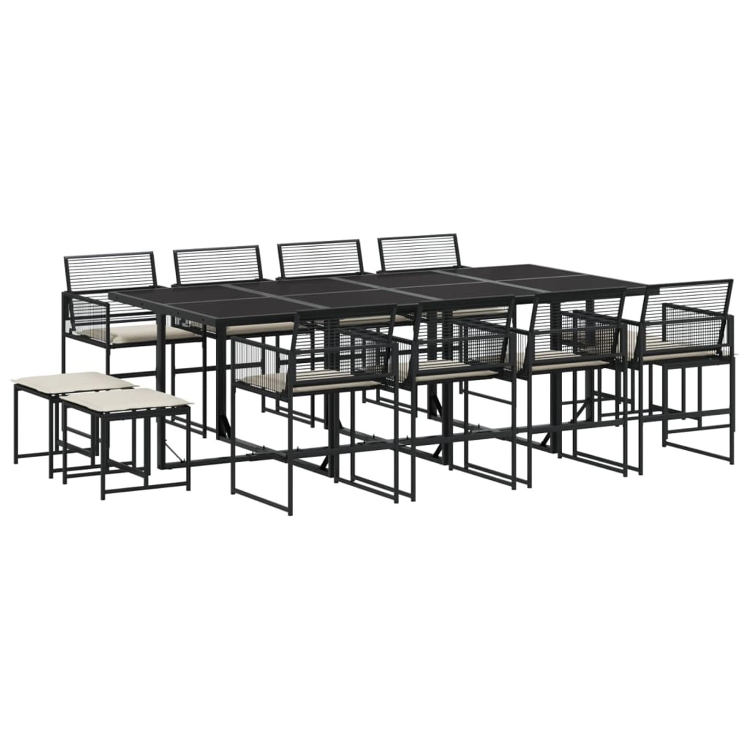 vidaXL 13-Tlg Garten-Essgruppe mit Kissen Schwarz Poly Rattan 3295020 günstig online kaufen