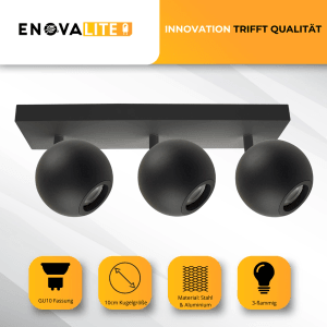 ENOVALITE Deckenspot 3-Flammig Aufbauspot GU10 Schwenkbar LED Deckenleuchte Wohnzimmerbeleuchtung Aluminium Schwarz