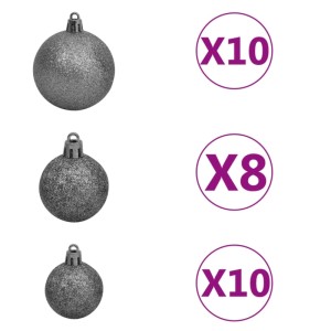 Graue Weihnachtskugeln, glitzernd, Set für künstlichen Weihnachtsbaum.