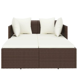 Braune vidaXL Sonnenliege aus Rattan mit cremeweißen Kissen für den Garten.
