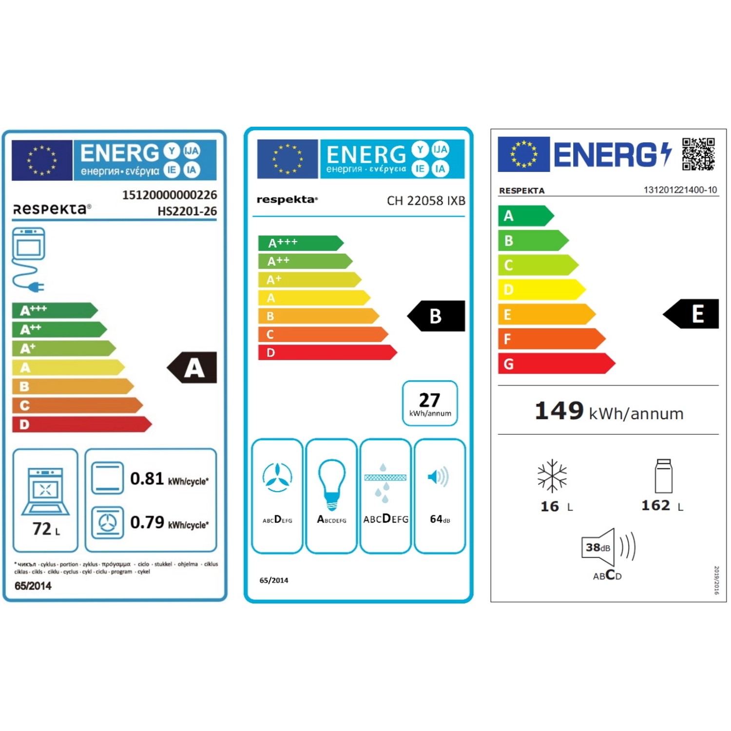 Energieeffizienzlabel der Respekta Premium Landhausküche mit E-Geräten.